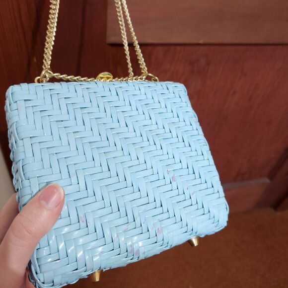 Vintage Made In Hong Kong Blue Vinyl Woven Bag - Picture 2 of 8